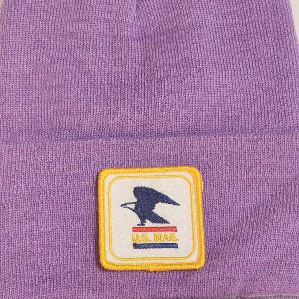 U.S. MAIL Patched Knit Cuffed Beanie in Lavender.